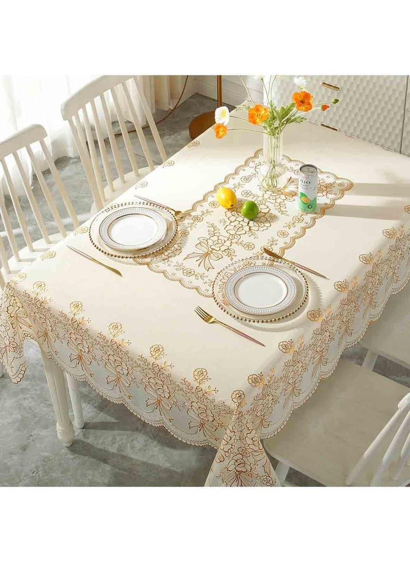 MarlaMall Waterproof Square Table Cloth, Gold Stamping Process Flower Embroidered Tablecloth, Anti-fouling Fabric Table Cover for Kitchen Dinner Party Wedding Restaurant(137x180cm) - Image 1